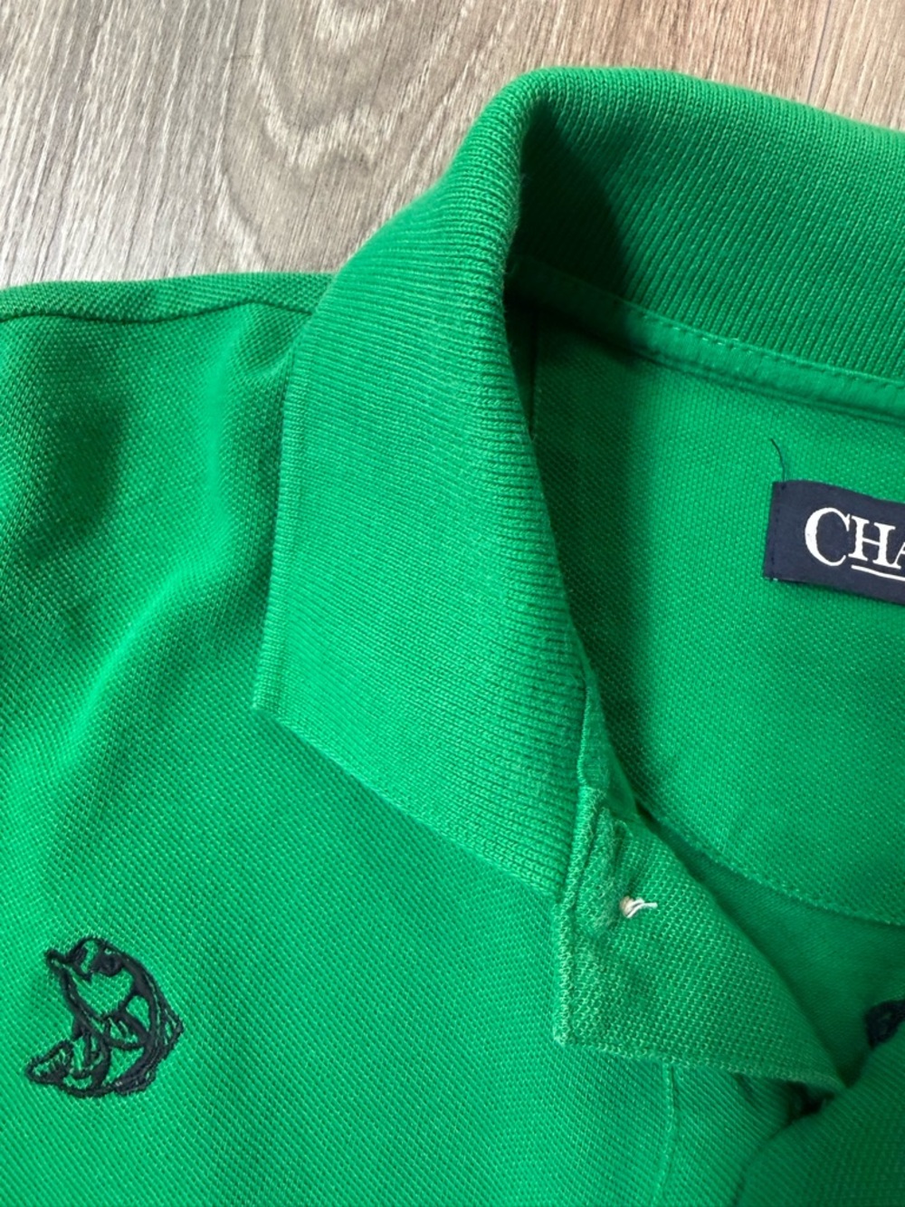 Chaps Green Polo With Navy Blue Bass Fish Embroidered Medium Golf Spring - Picture 2 of 8